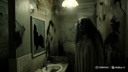Haunted Bathroom: A Cinematic Exploration of Despair – AI Generated Video | Hailuo AI