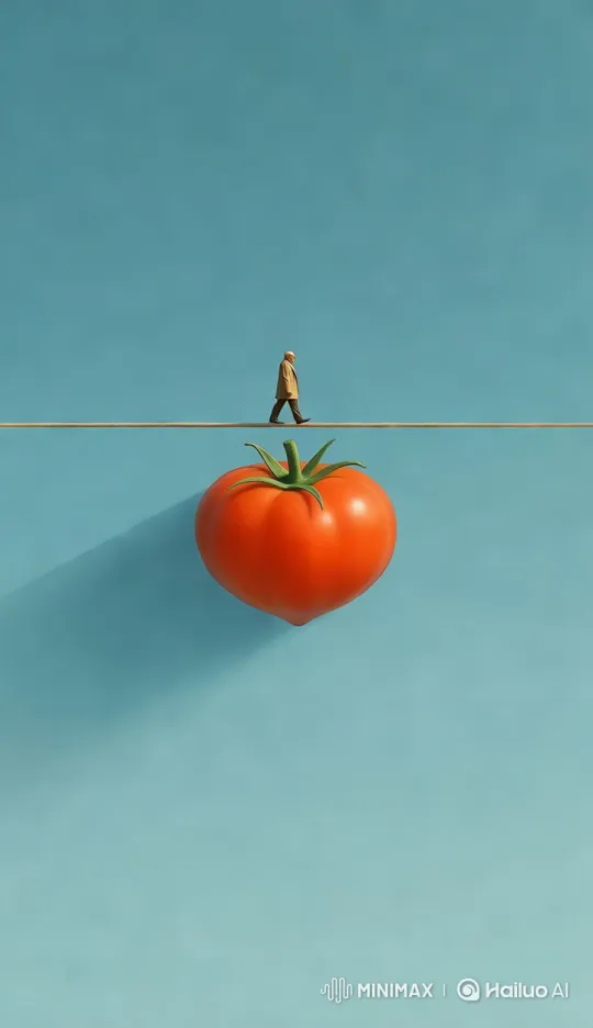 Tightrope Walker in Sky with Tomato Shadow – AI Generated Video | Hailuo AI