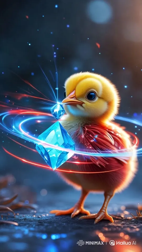 Magical Transformation of a Chick with Blue Gem – AI Generated Video | Hailuo AI