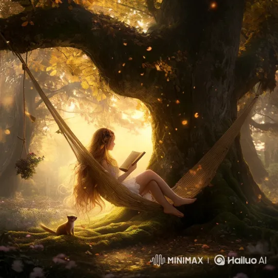Magical Forest Scene with Floating Animal and Reading Woman – AI Generated Video | Hailuo AI