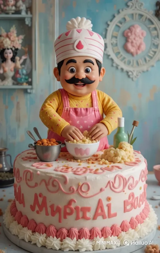 Child Baking Cake with Whimsical Hat and Decorated Background – AI Generated Video | Hailuo AI
