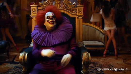 Clown Unmasks as Woman at Burlesque Party – AI Generated Video | Hailuo AI