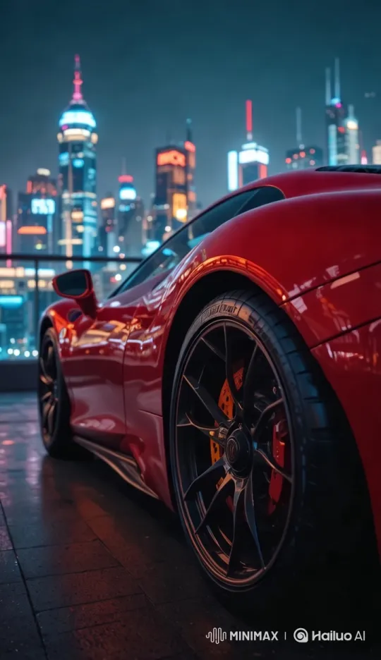 Sleek Sports Car Showcased in Nighttime Cityscape – AI Generated Video | Hailuo AI