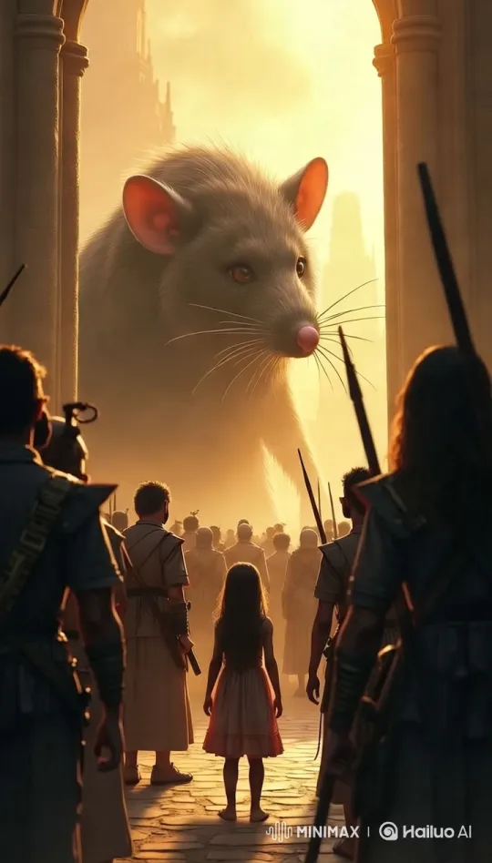 Girl Meets Giant Rat in Sunlit Archway – AI Generated Video | Hailuo AI