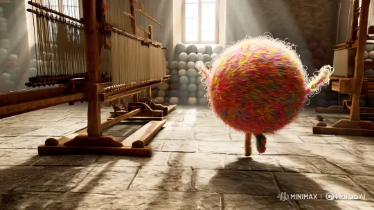 Woolen Figure's Whimsical Dance in Aesthetic Weaving Room – AI Generated Video | Hailuo AI