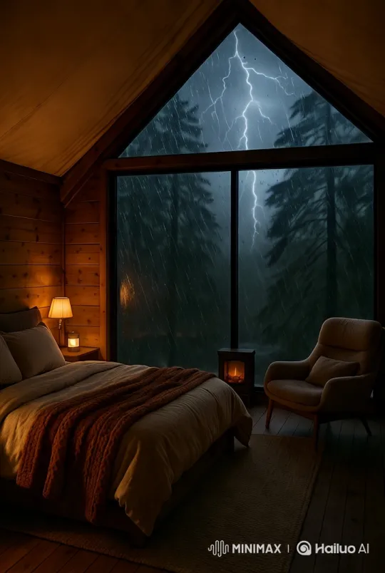 Luxurious Indoor Camping Amidst a Stormy Night – AI Generated Video | Hailuo AI