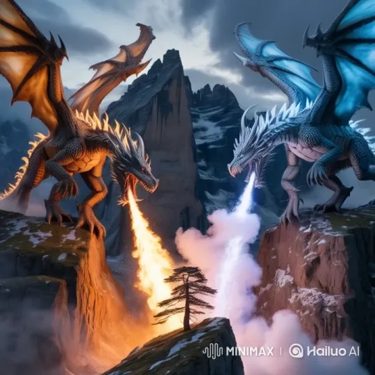 Colossal Dragons Engage in Epic Aerial Battle – AI Generated Video | Hailuo AI