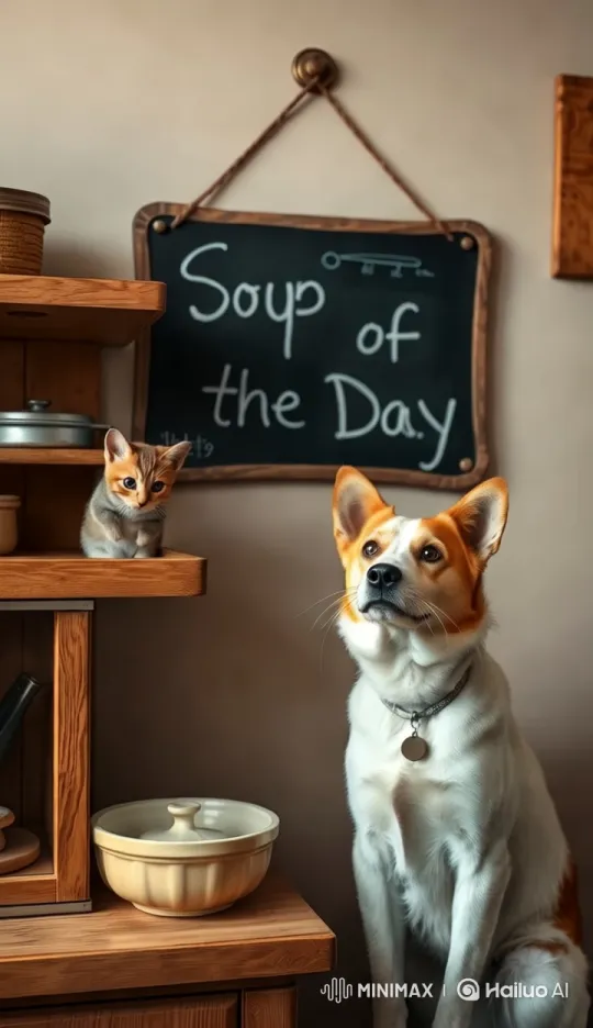 Cozy Kitchen: Pets and a Playful Mouse Interact – AI Generated Video | Hailuo AI