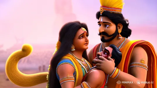 Lord Ram's Grief and Hanuman's Devotion on a Serene Battlefield – AI Generated Video | Hailuo AI