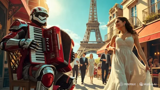 Animated Parisian Scene with Clone and Eiffel Tower – AI Generated Video | Hailuo AI