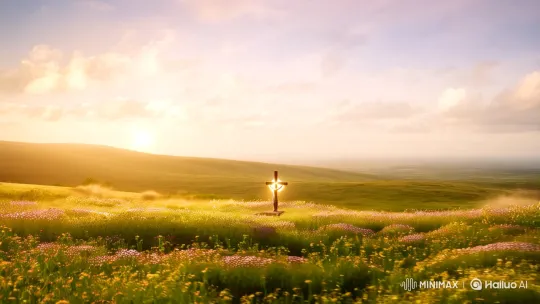 Divine Presence and Sacrifice in Tranquil Landscape – AI Generated Video | Hailuo AI