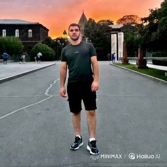 Stylish Man Showcases Architecture Amidst Sunset – AI Generated Video | Hailuo AI