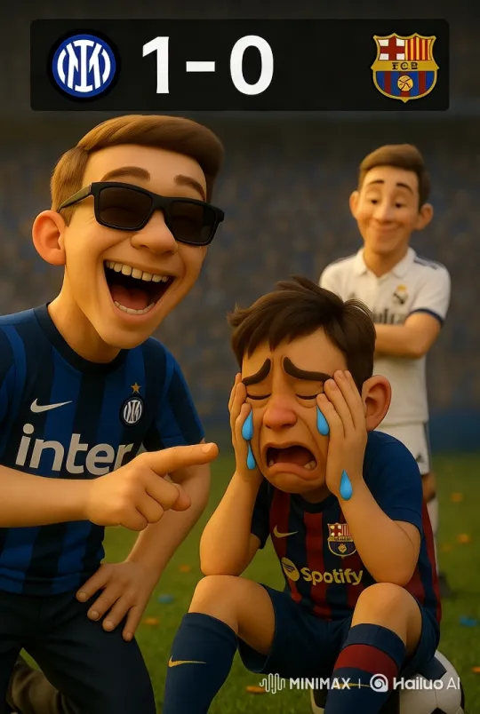 Inter Player Mocks Crying Barcelona Player After Victory – AI Generated Video | Hailuo AI
