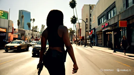 Confident Woman with Magnum in LA Streets – AI Generated Video | Hailuo AI