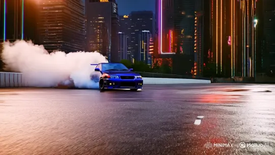 Dramatic Drift: Midnight Blue Skyline GT-R – AI Generated Video | Hailuo AI