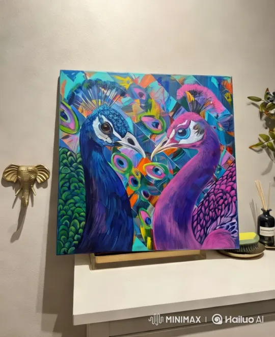 Vibrant Peacock Painting Showcases Luxury Decor – AI Generated Video | Hailuo AI