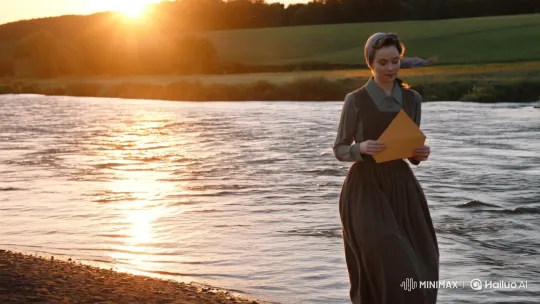 Village Woman with Letter by Riverbank – AI Generated Video | Hailuo AI