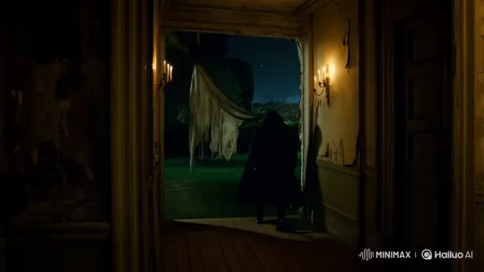 Mysterious Figure in Haunted Mansion Creates Sinister Atmosphere – AI Generated Video | Hailuo AI