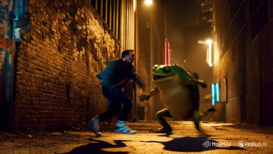 Stylish Struggle: Sneakers vs. Frog in Urban Alley – AI Generated Video | Hailuo AI