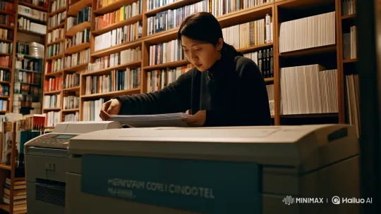 Intimate Aesthetic of Bookstore Photocopy Ritual – AI Generated Video | Hailuo AI