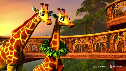 Giraffes in Majestic Beauty with Sunlit Golden Glow – AI Generated Video | Hailuo AI