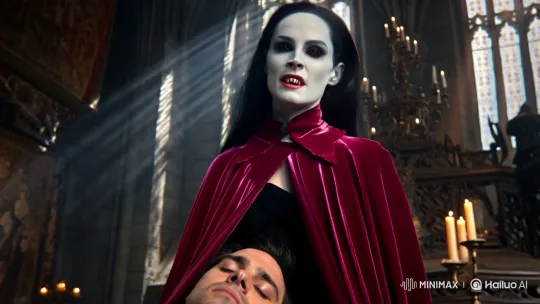Gothic Vampire Enthralls Prey in Eerie Chamber – AI Generated Video | Hailuo AI