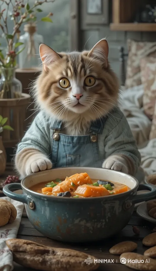 Curious Cat Chases Tomato in Cozy Kitchen – AI Generated Video | Hailuo AI