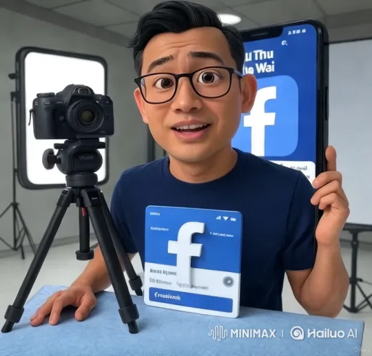 Professional Man Introducing Facebook in Modern Studio – AI Generated Video | Hailuo AI