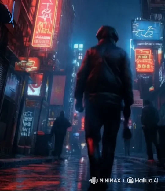 Rainy Street: A Woman's Journey in Neon Glare – AI Generated Video | Hailuo AI