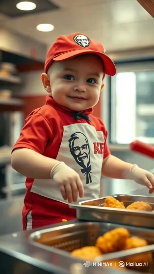 Child in KFC Uniform Cooks with Precision – AI Generated Video | Hailuo AI
