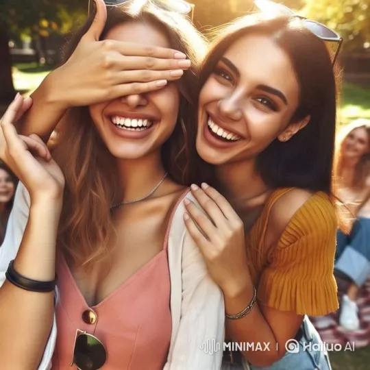 Women Share Joyful Moment in Sunlit Park – AI Generated Video | Hailuo AI