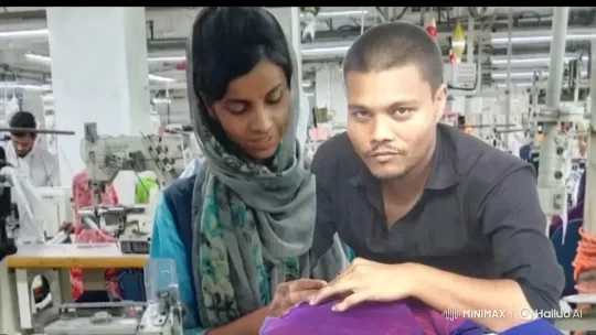 Intimate Kiss in Bustling Garment Factory – AI Generated Video | Hailuo AI
