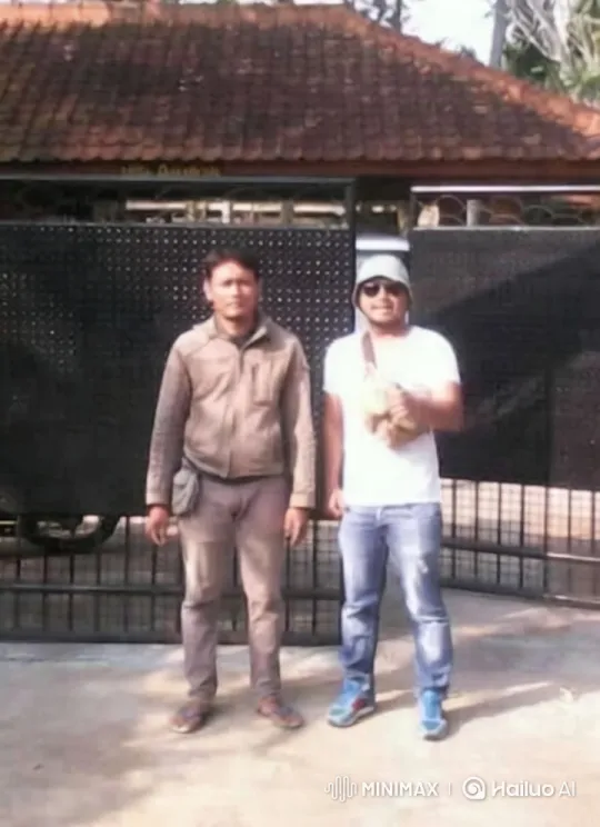 Two Men in Contrasting Attire by a Black Metal Fence – AI Generated Video | Hailuo AI