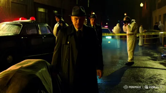 Noir-Inspired Detective Arrives at Crime Scene – AI Generated Video | Hailuo AI