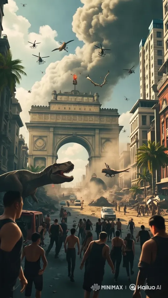 Dinosaurs Chaos in Urban Landscape – AI Generated Video | Hailuo AI