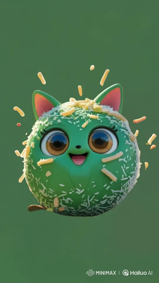 Cute Klepon Character Proudly Sells Rice in Vibrant Marketplace – AI Generated Video | Hailuo AI