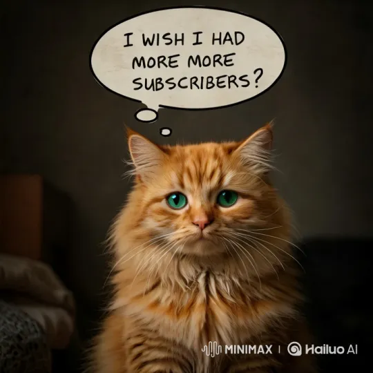 Cat Ponders Subscriber Woes in Dimly Lit Room – AI Generated Video | Hailuo AI