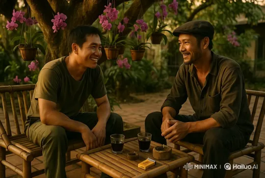 Intimate Garden Chat Amidst Purple Orchids – AI Generated Video | Hailuo AI