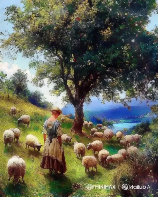 Shepherdess and Flock in Serene Countryside – AI Generated Video | Hailuo AI