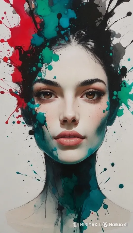 Live2D Animated Portrait: Serene Woman Smiles Amidst Vibrant Paint – AI Generated Video | Hailuo AI