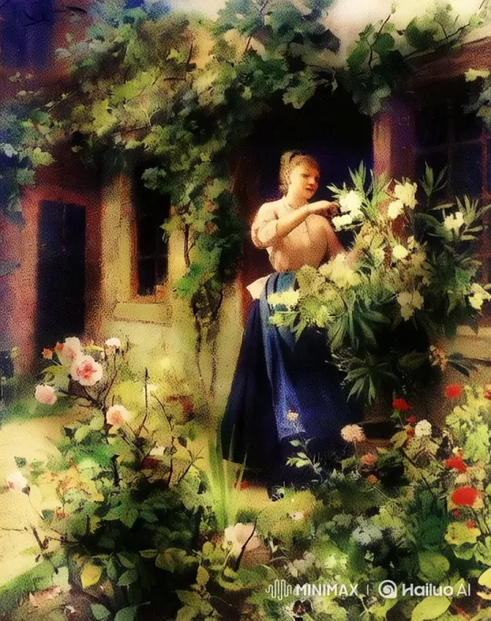 Diligent Farm Woman in Spring Garden Preparing Flowers – AI Generated Video | Hailuo AI