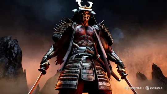 Four-Armed Demonic Samurai in Hellish Landscape – AI Generated Video | Hailuo AI