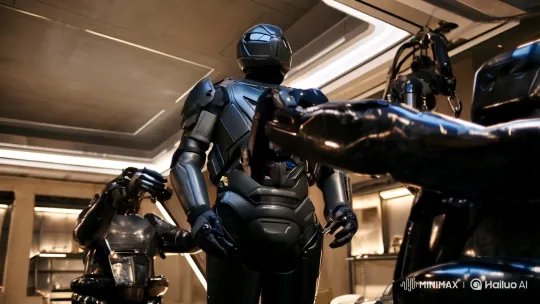 Marine in Futuristic Battlesuit: A Cinematic Suit-Up Scene – AI Generated Video | Hailuo AI