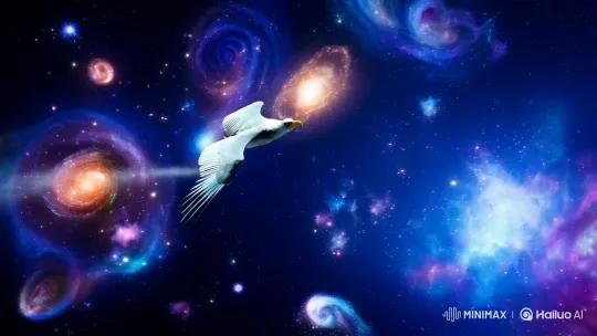 Bird Soars Through Cosmic Majesty in Outer Space – AI Generated Video | Hailuo AI
