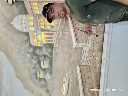 Artist at Work: Creation of a Serene Lakeside Mural – AI Generated Video | Hailuo AI