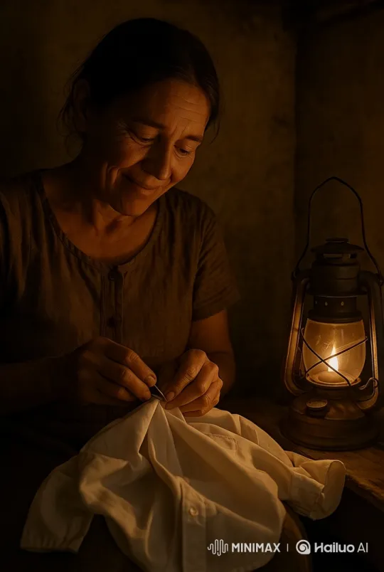Mother's Skillful Stitching in Rustic Setting – AI Generated Video | Hailuo AI