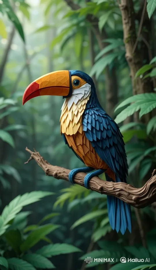 Colorful Bird in Lush Forest with Dynamic Camera Work – AI Generated Video | Hailuo AI