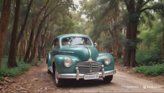 Vintage Car in Serene Forest Setting – AI Generated Video | Hailuo AI
