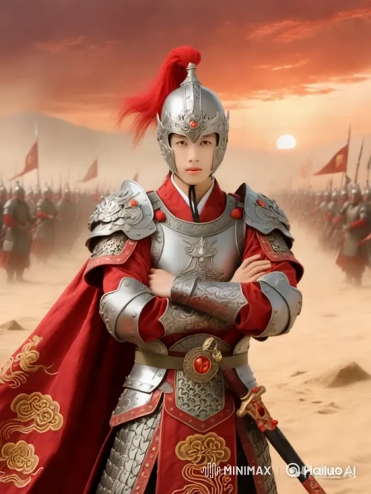 Warrior in Ornate Armor on Dusty Battlefield – AI Generated Video | Hailuo AI