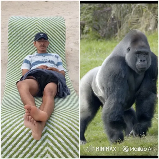 Man and Gorilla Engage in Tense Standoff – AI Generated Video | Hailuo AI